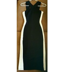 Black with side white stripes bodycon dress