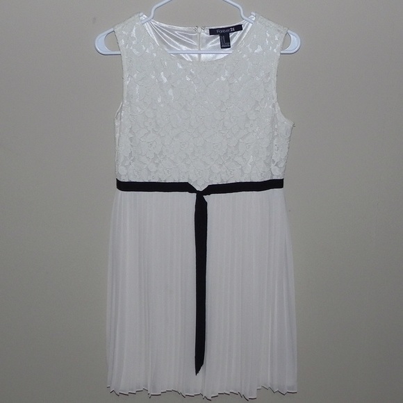Cream Lace Dress with black ribbon tie