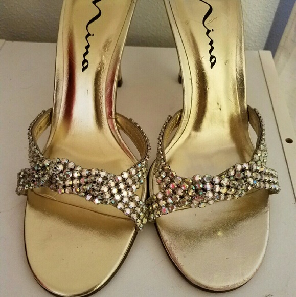 Stunning Nina Rhinestone Gold Heels