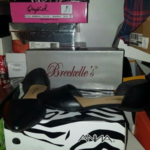 Black faux leather open flats