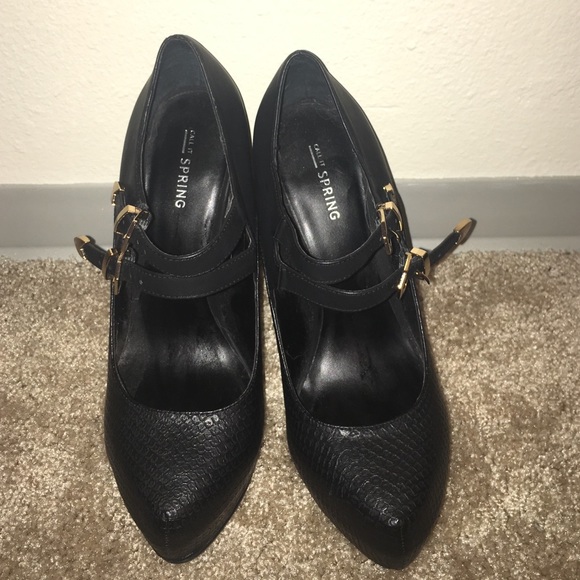 Black faux leather heels