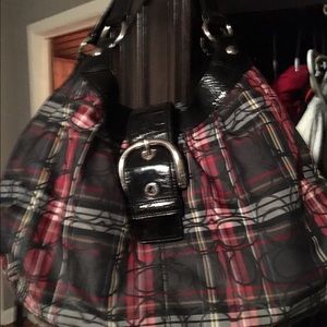 Black and red plaid Coach purse