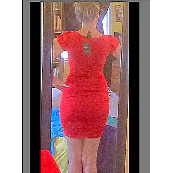 INC red rouged cap sleeve dress XS NWOT - Picture 4 of 4