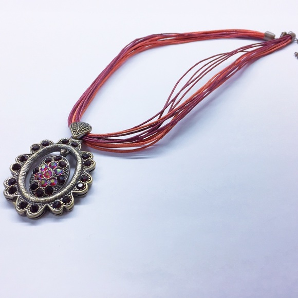 Victorian Modern Necklace w/ Faux Leather Straps - Picture 2 of 4