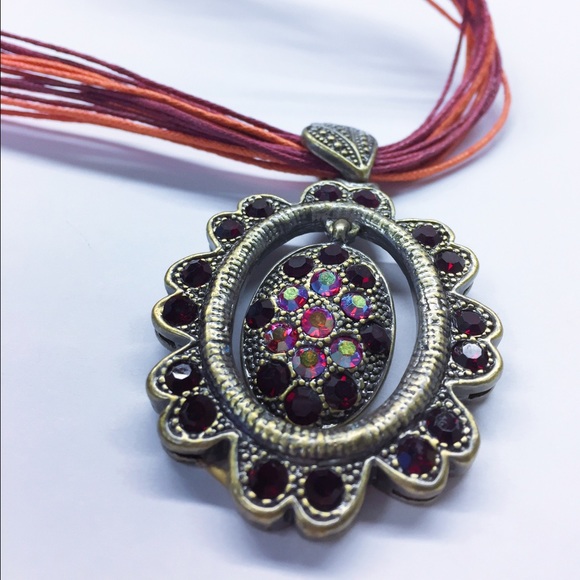 Victorian Modern Necklace w/ Faux Leather Straps - Picture 3 of 4