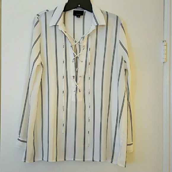 Striped Lace Up Top