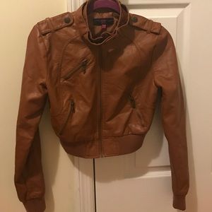 Faux Brown Leather Jacket-Size Small