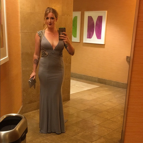 Floor length formal beaded dress