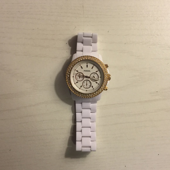 White Fossil Gold Diamond Watch