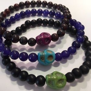 Handmade Men's Natural Gem Stretchy Skull Bracelet
