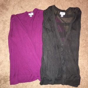 Purple fuchsia cardigan and charcoal grey cardigan