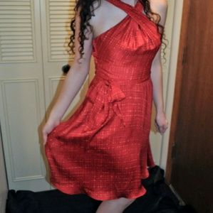 Red halter neck cocktail dress