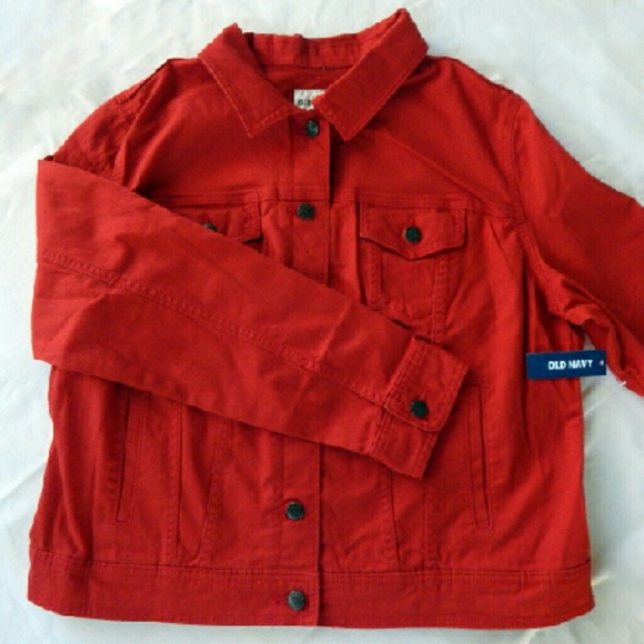 old navy fashion denim jacket in warm fire red