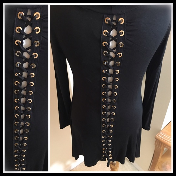 {HP 3/27} Lace Down Black Turtleneck - Picture 3 of 4