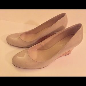 Nine West Tan Patent Leather Wedges with Cork Heel