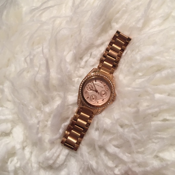 gold michael kors watch with pave diamonds main image 4