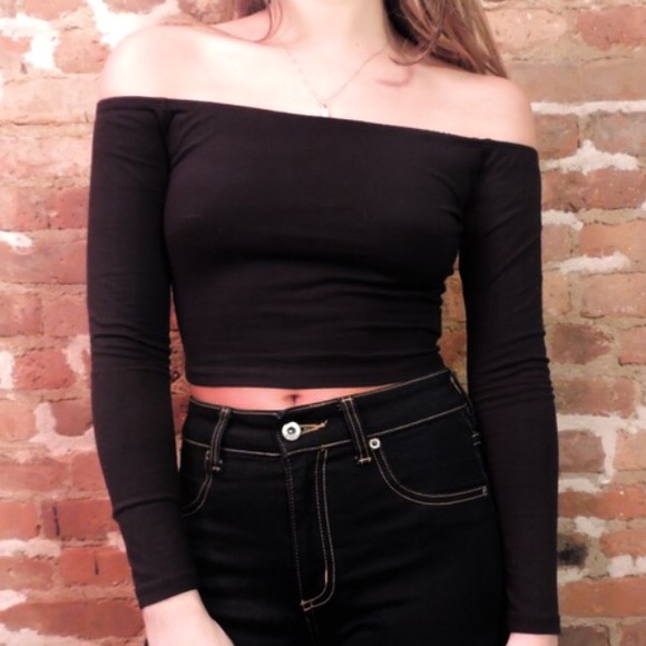 LF Tops - LF Black Off Shoulder Crop Top