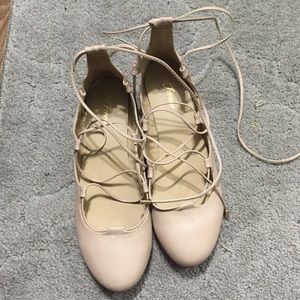 Beige Tie up Ballerina Flats
