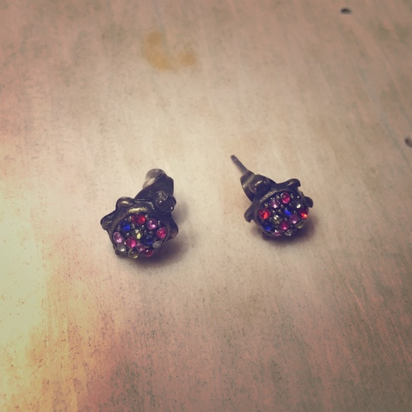 Turtle Earrings with colored rhinestones - Picture 1 of 2