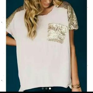 Sequin pocket tee, New!!  Size medium