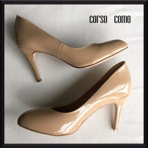 Corso Como DEL Beige Patent Leather Pumps NEW