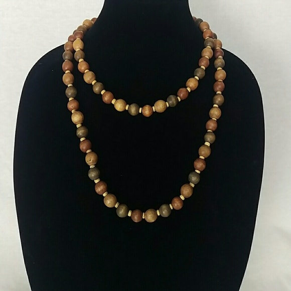 Natural Wood Beaded Necklace