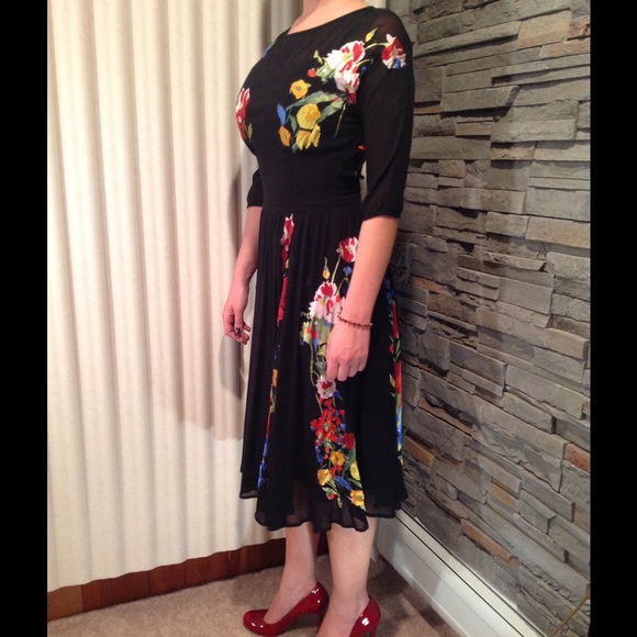 STUNNING Topshop black floral embroidered dress