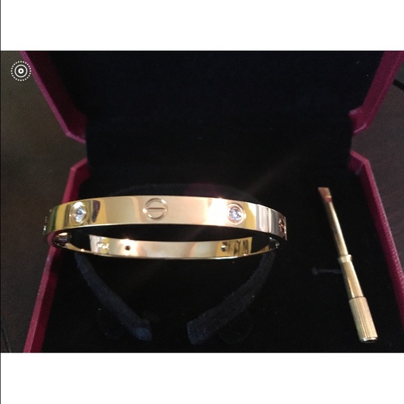 Love bangle bracelet gold plated 16 + CZ's - Picture 1 of 3