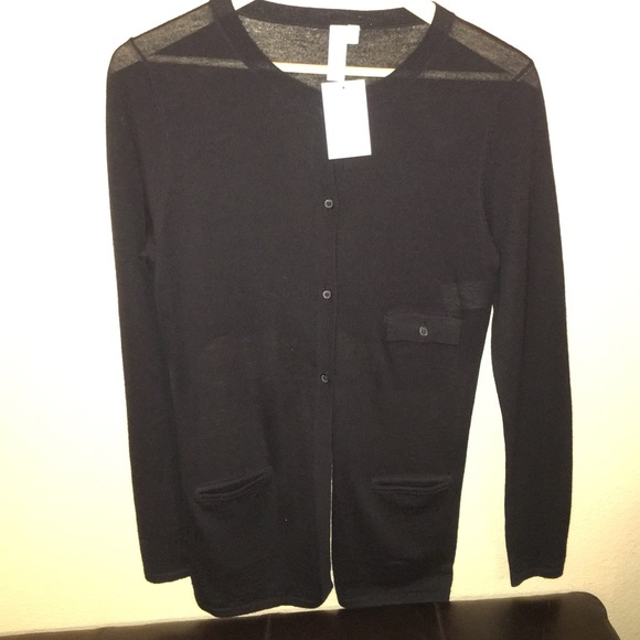 Shae Tops - Cropped Back Black Distressed Wool Cardigan