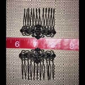 Pair of black hematite jeweled hair combs