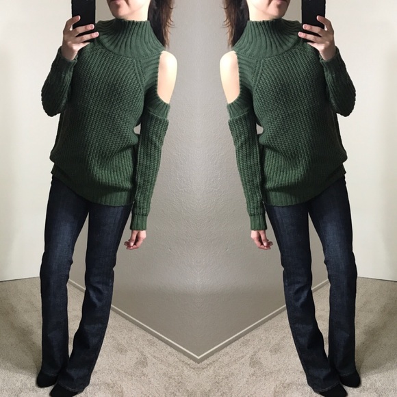 LAST 1! Olive Open Shoulder Knit Sweater - Picture 2 of 4