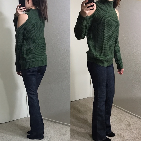 LAST 1! Olive Open Shoulder Knit Sweater - Picture 3 of 4