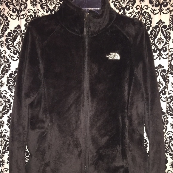 North face black fuzzy jacket