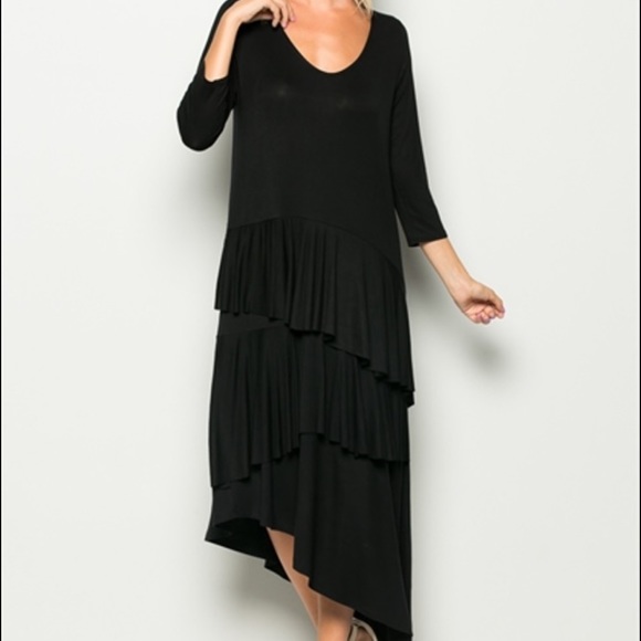 Black asymmetrical ruffle dress!