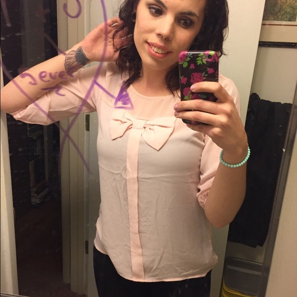 HeartSoul Tops - Sheer pink bow blouse