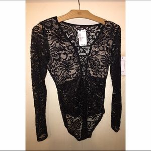 Sexy long sleeve lace bodysuit