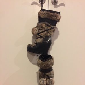 Ash leather and fur boot with wedge heel