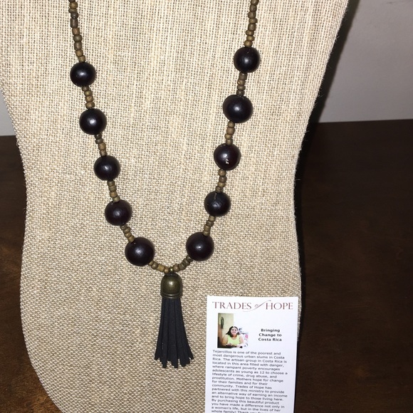 Jewelry - NWOT 32" necklace made with Chambimbe & leather
