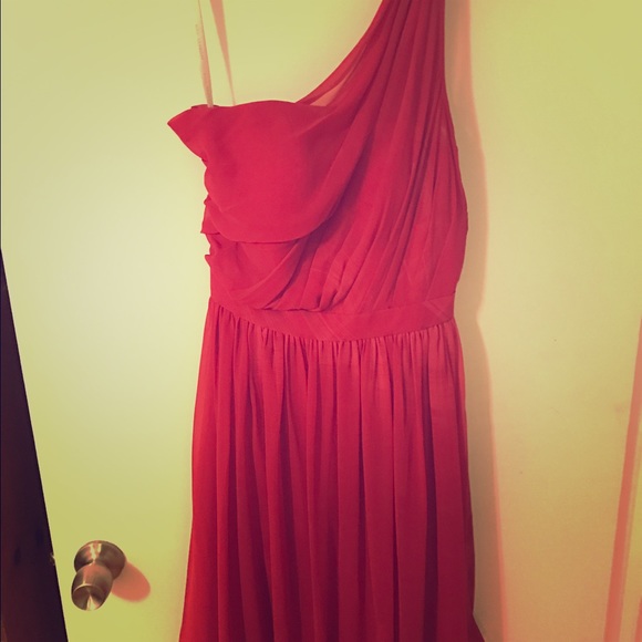 Bill Levkoff knew-length bridesmaid dress.