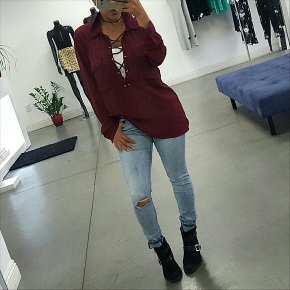 Arya Lace up chiffon blouse - Picture 2 of 2