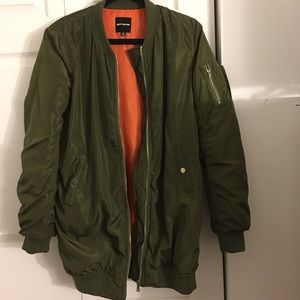 Long Olive Green Bomber Jacket