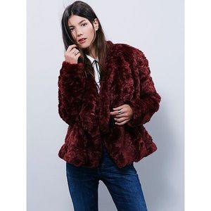 Free people dark red faux fur jacket.