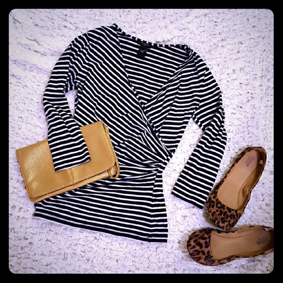 Ann Taylor Striped Faux Wrap Top