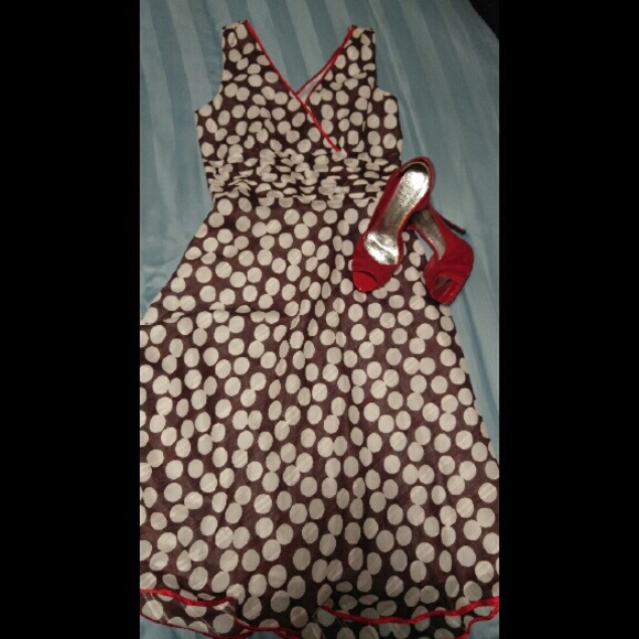 Brown and white polka dot dress size 10