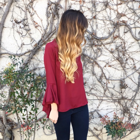 red flutter sleeve blouse - Picture 2 of 4