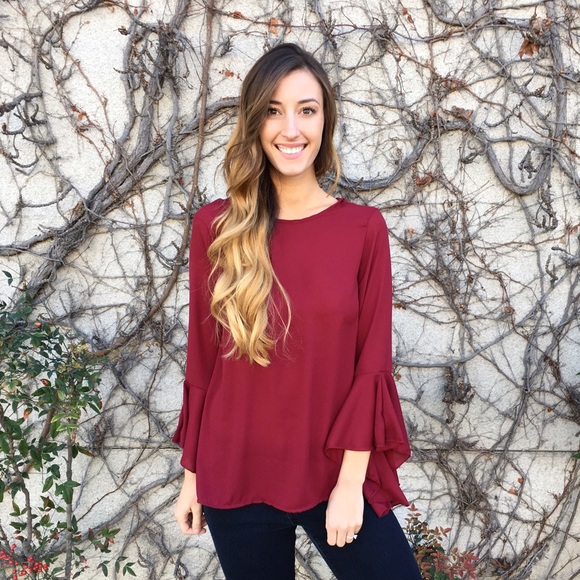 red flutter sleeve blouse - Picture 4 of 4