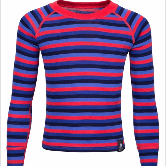 Merino Kids Stripe Round Neck Top Dark Purple 9-10