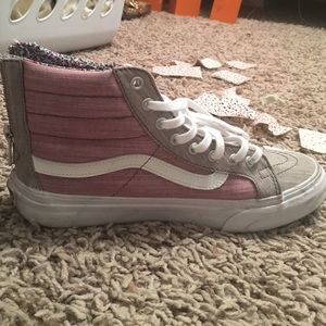 Pink and grey floral vans sk8 highs
