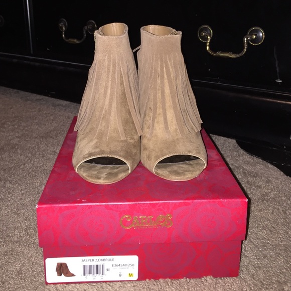 Open toed fringe booties