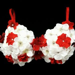 Red & White floral festive bra valentines day her